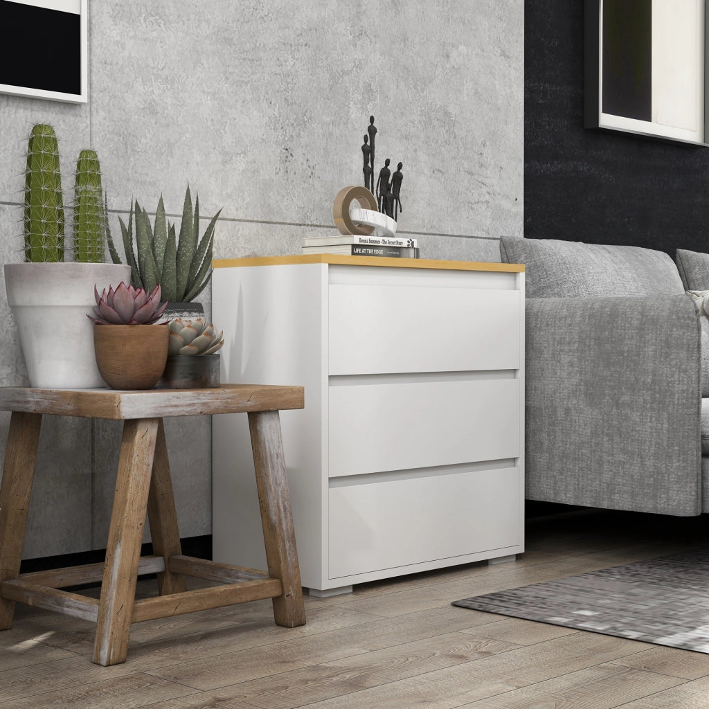 Cassettiera 3 Cassetti ¨C Xylo ¨C Bianca Senza Maniglie Stile Moderno 70x37x75 cm