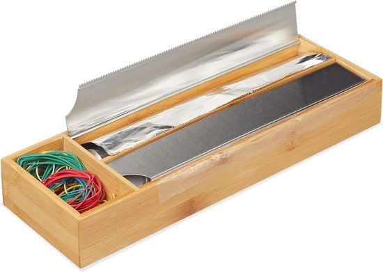 Supporto per rotoli - pellicola di alluminio - pellicola per protezione - bambù - RVS - HBD 5.5x39.5x13 cm - naturale