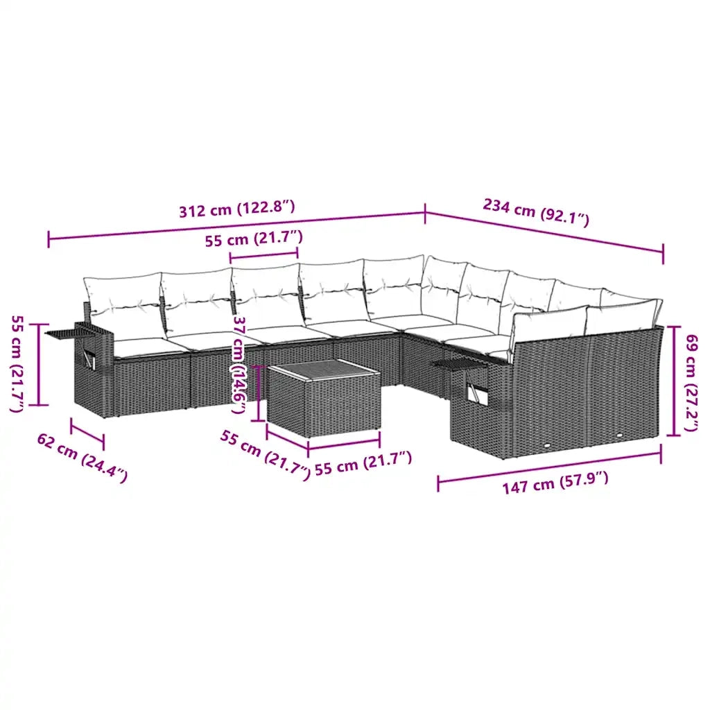 Set Divani da Giardino 11 pz con Cuscini in Polyrattan Nero 3224753