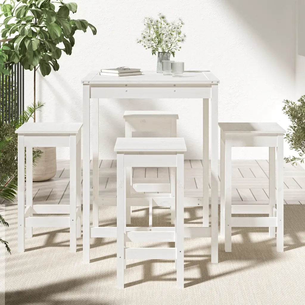 Set Bar da Giardino 5 pz | Set Salotto da Giardino Bianco in Legno Massello di Pino