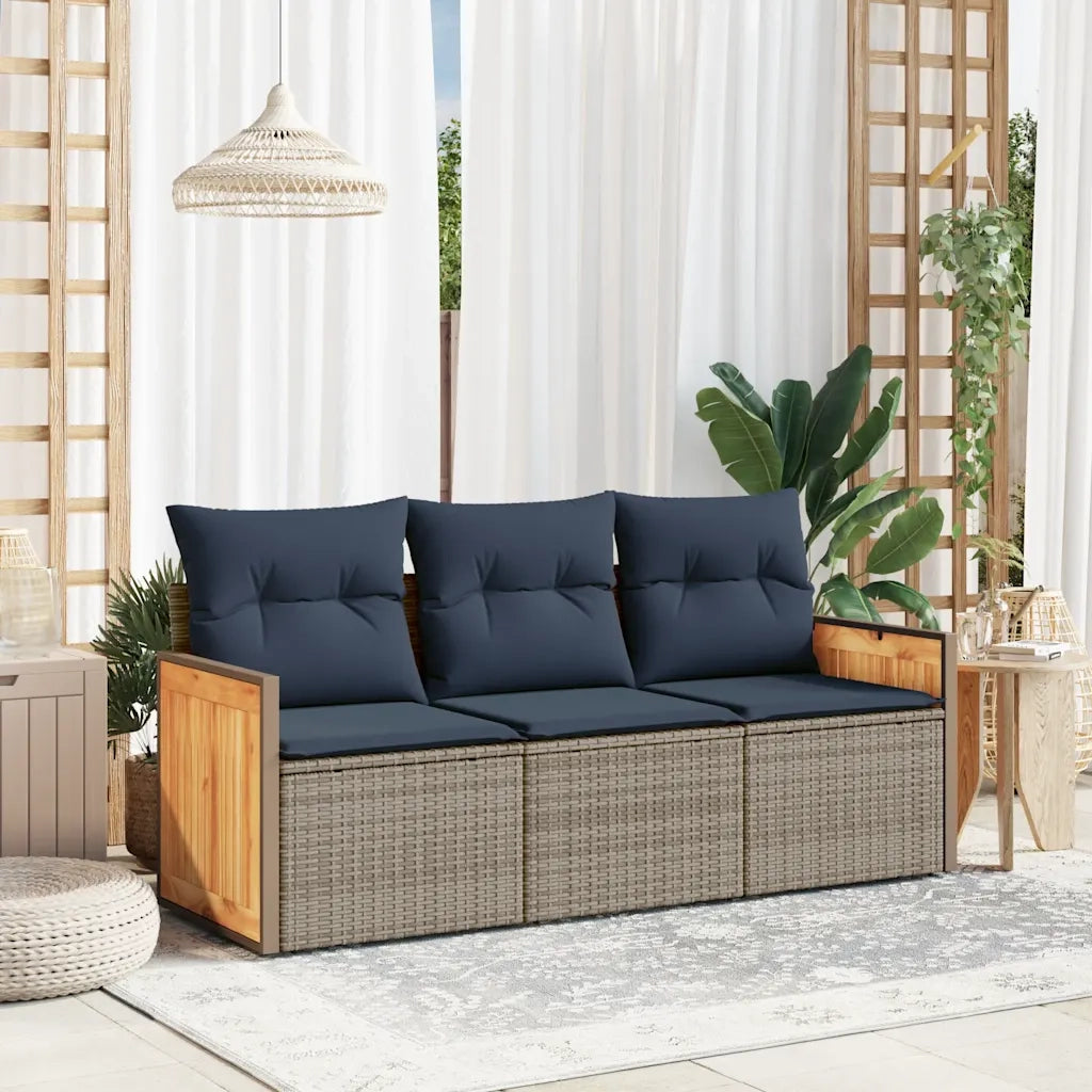 Set Divani da Giardino 3 pz con Cuscini Grigio in Polyrattan 3227440