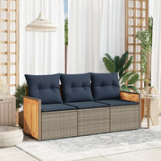 Set Divani da Giardino 3 pz con Cuscini Grigio in Polyrattan 3227440