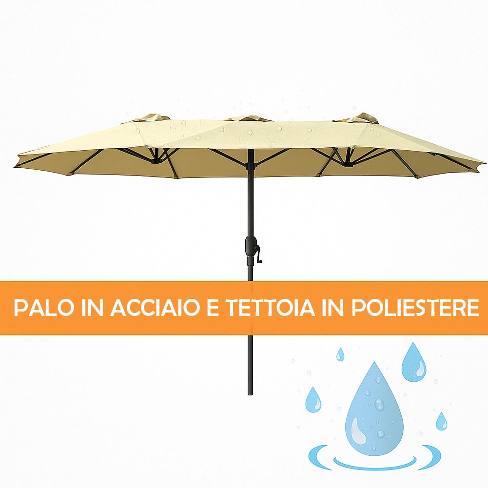 Ombrellone Doppio da Giardino 3x1.5 Metri Apertura a Manovella e Copertura Beige