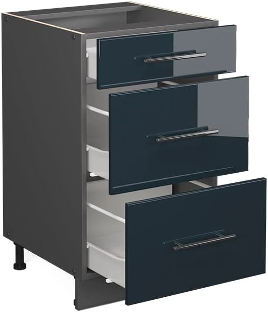 Mobiletto base per cucina Fame-Line, Blu scuro lucido, 50 cm, PL Rovere, per la combinazione con altri moduli della serie Fame-Line