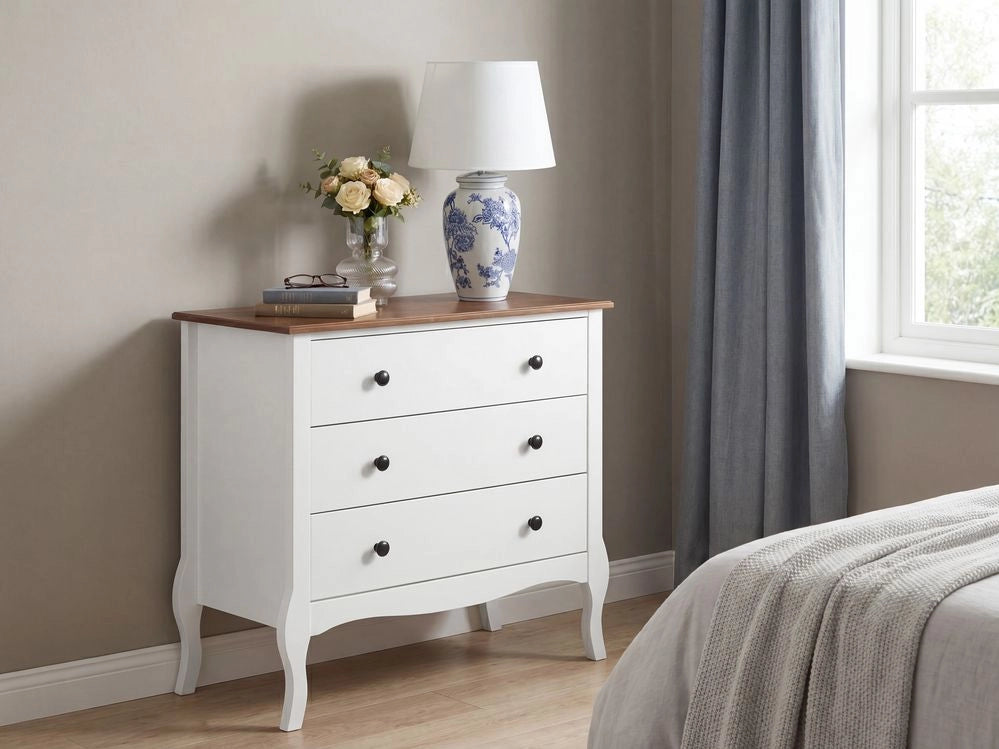 Comò in MDF bianco con gambe cabriole, stile rustico francese shabby chic