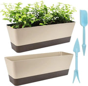 2 pezzi di vaso per succulente con fori di drenaggio e trasplantatore per semi - Vaso rettangolare e contenitore profondo per diverse aree - Adatto per erker, cucina, mensola, finestra e tavolo salotto (artificiale)