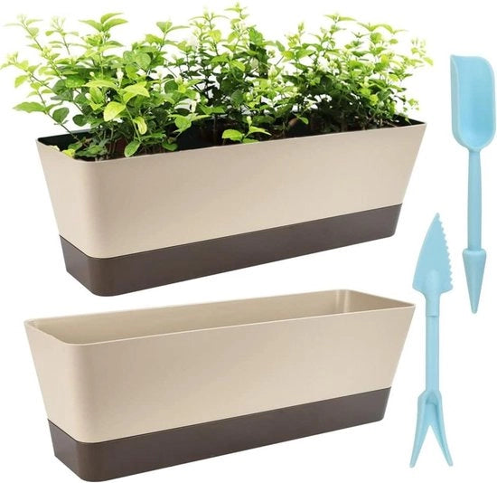 2 pezzi di vaso per succulente con fori di drenaggio e trasplantatore per semi - Vaso rettangolare e contenitore profondo per diverse aree - Adatto per erker, cucina, mensola, finestra e tavolo salotto (artificiale)