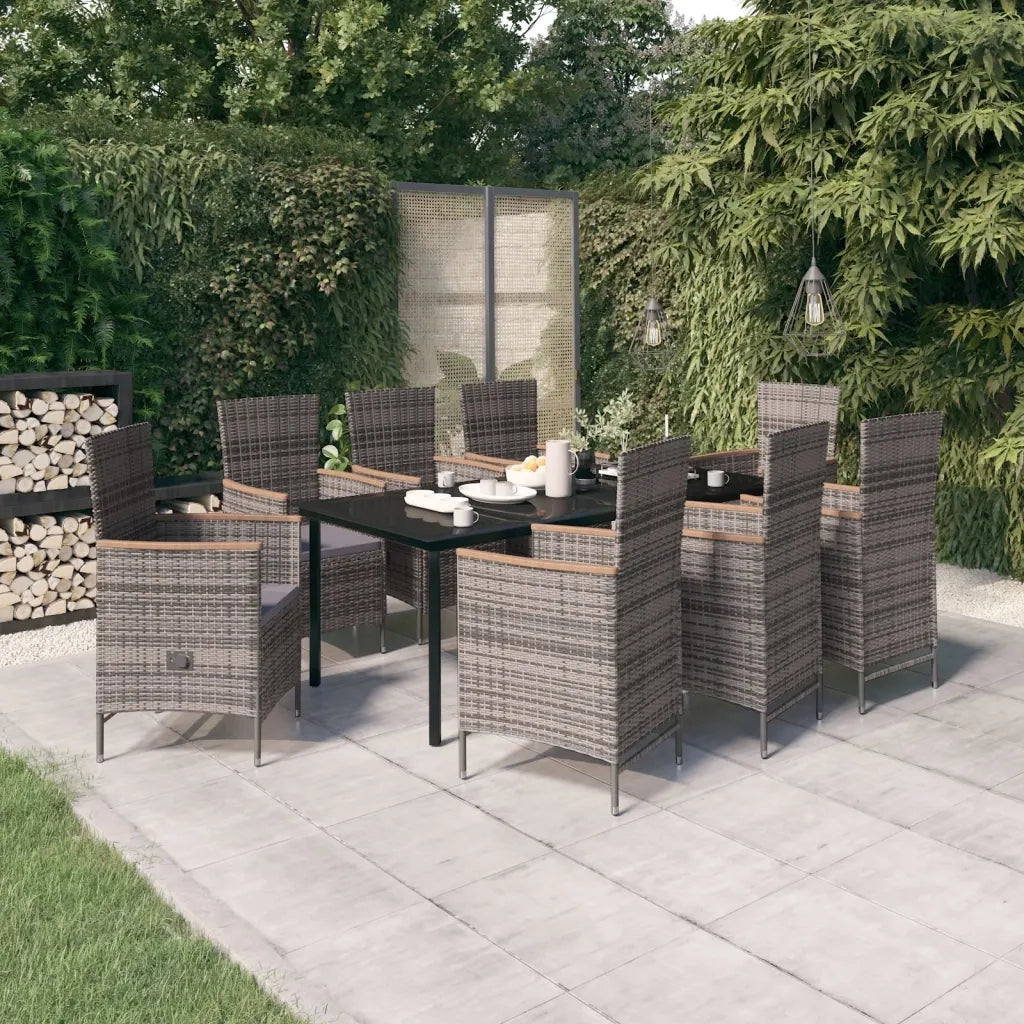 Set Mobili da Pranzo da Giardino 9 pz con Cuscini Grigio cod mxl 38744
