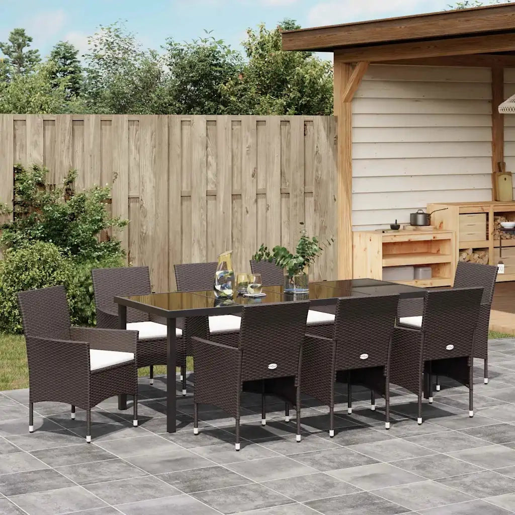 Set da Pranzo per Giardino con cuscino 9 pcs Marrone polyrattan 3379750