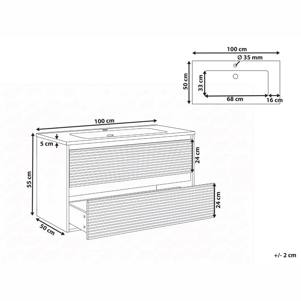 Mobile bagno sospeso con lavabo e 2 cassetti frontali 100 x 46 cm Grigio