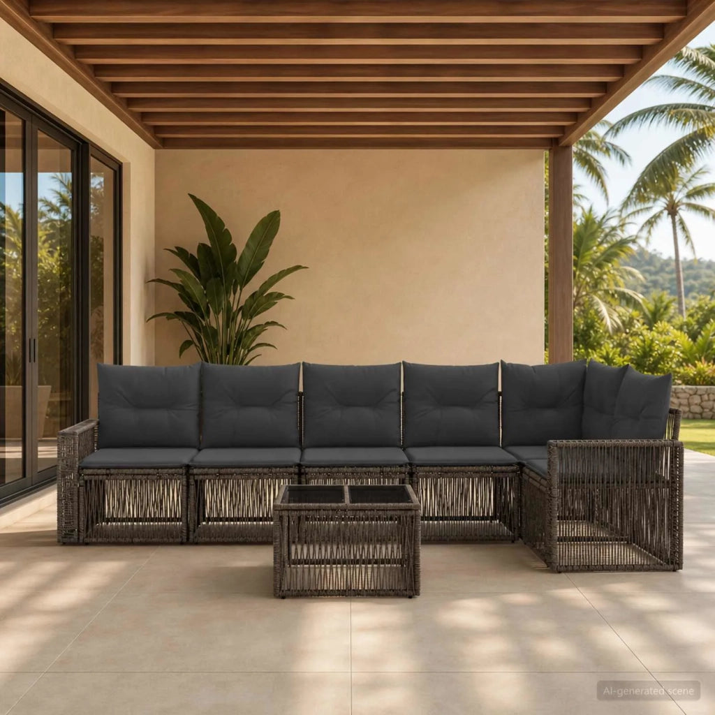 Set Divano da Giardino 7 pcs Grigio e Grigio Scuro polyrattan 3435131
