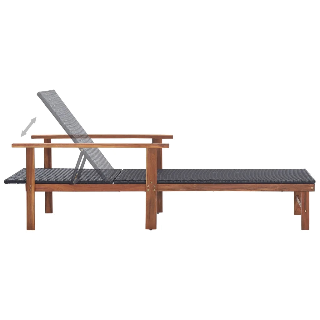 Lettino Prendisole | Sdraio da giardino | Lettino da sole Polyrattan e Legno Massello di Acacia Nero
