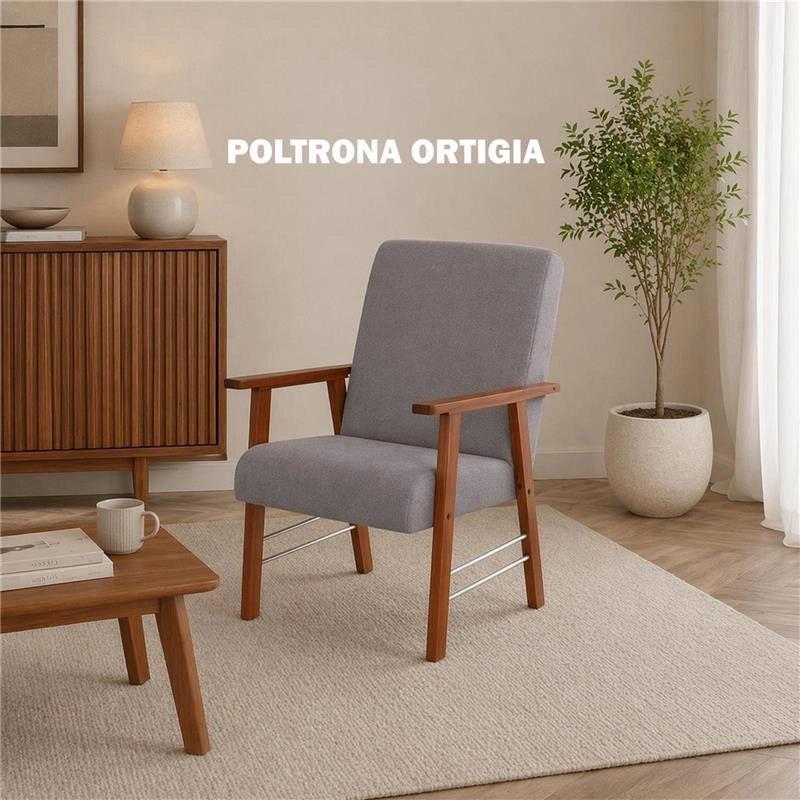 SET SALOTTO DA GIARDINO CON DIVANO, 2 POLTRONE + TAVOLINO IN LEGNO TABACCO E TESSUTO COLORE GRIGIO