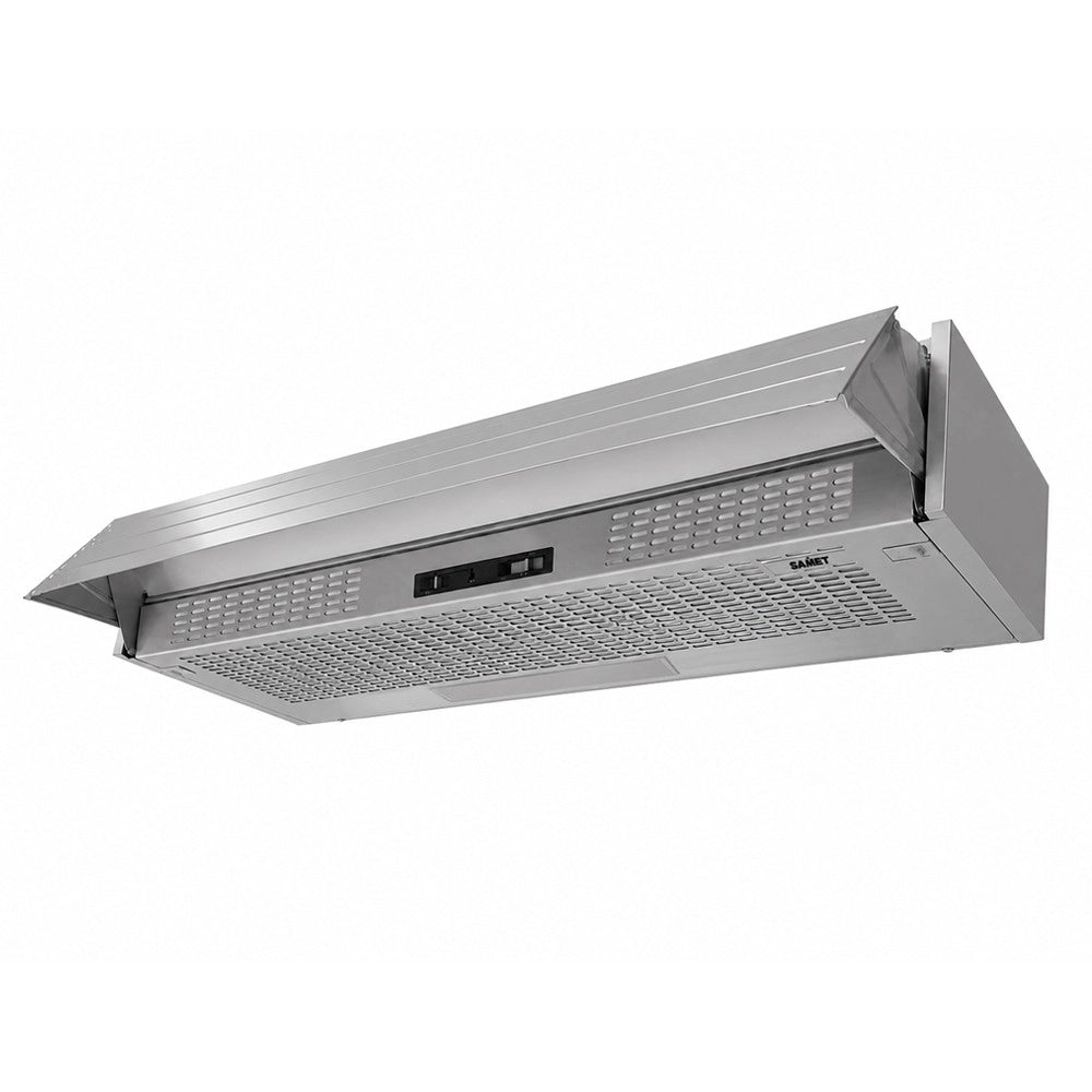 Samet, Cappa Aspirante da Incasso 90 cm Estraibile con Luce LED e Potenza 300 m³/h, Colore Alluminio, 90x30x15 cm