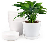 Set di vasi in plastica per fiori - Set di 8 - Bianco - 17 cm - Ideale per piante da interni e da esterni - Sostenibile e leggero