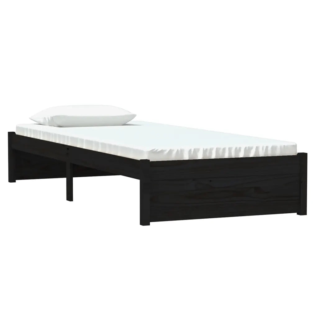 Letto singolo | Letto per adulti | Giroletto in Legno Massello Nero 75x190 cm Small Single
