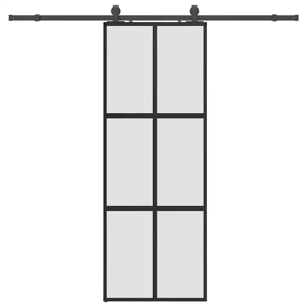 Porta Scorrevole Set Ferramenta Nera 76x205 cm Vetro Temperato