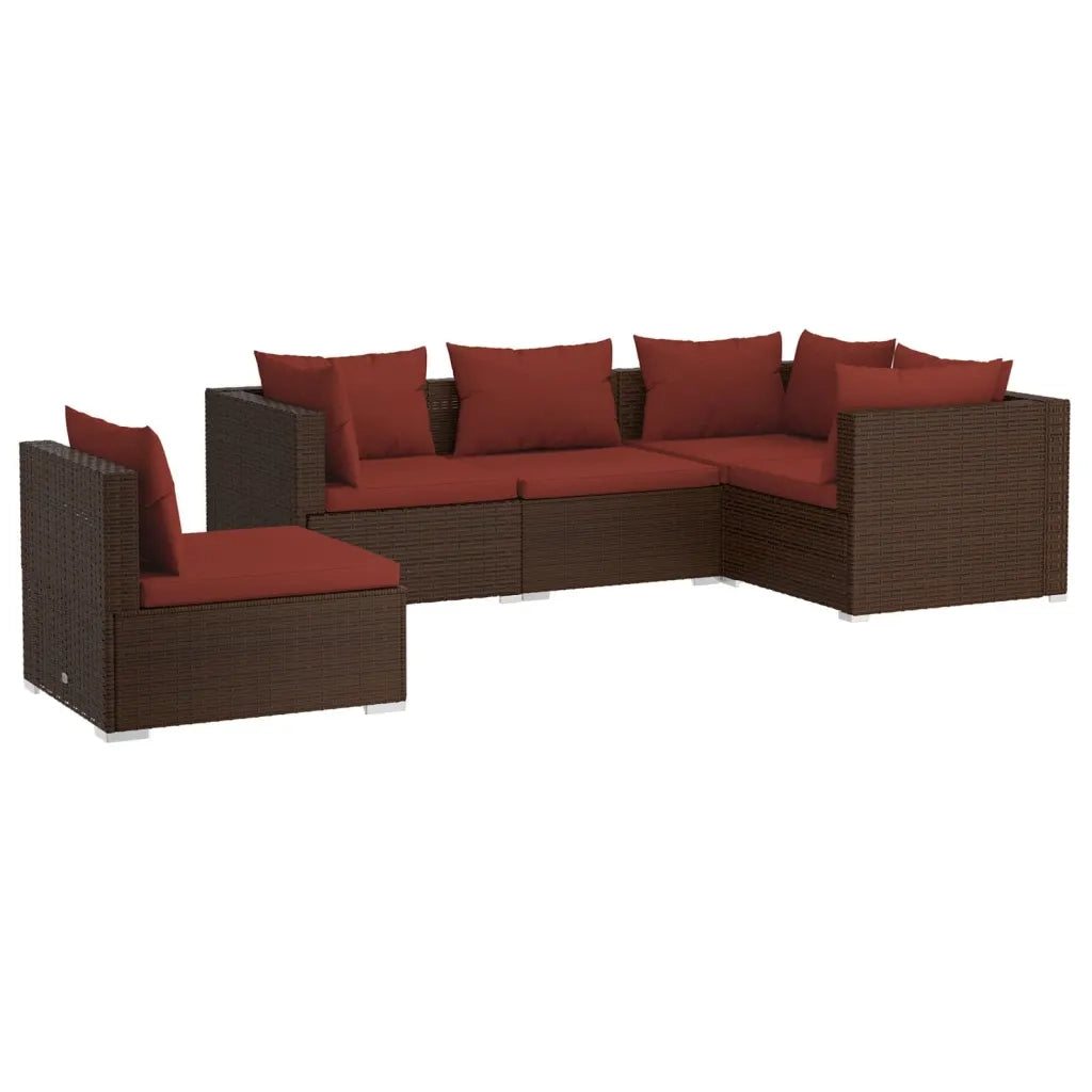Set Divani da Giardino 5 pz con Cuscini in Polyrattan Marrone 3102315