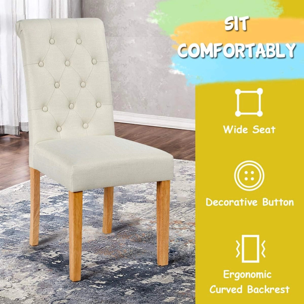 Set di 2 sedie da pranzo imbottite, eleganti sedie imbottite con schienale alto e gambe in legno massello, 61 x 46 x 100 cm, per ristorante, caffetteria (beige)