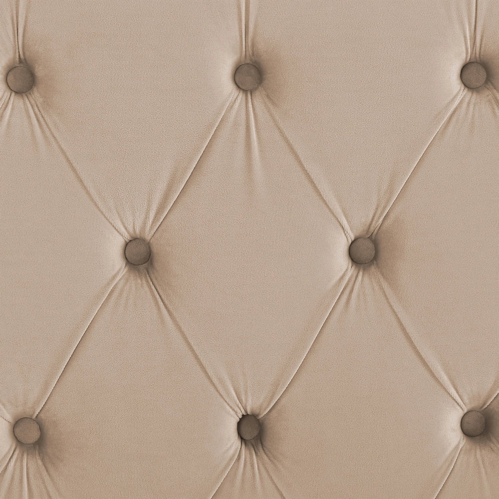 Letto matrimoniale a doghe velluto beige imbottito trapuntato poggiatesta 140 x 200 cm stile glamour elegante