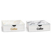 Trade Shop - Cassetto Organizer Porta Capsule Cialde Coffee Top Vetro Trasparente Marmo Divisori 747160 -