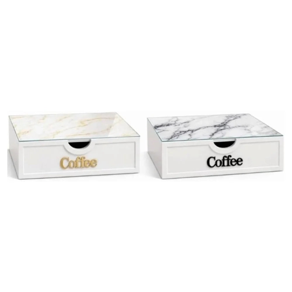 Trade Shop - Cassetto Organizer Porta Capsule Cialde Coffee Top Vetro Trasparente Marmo Divisori 747160 -