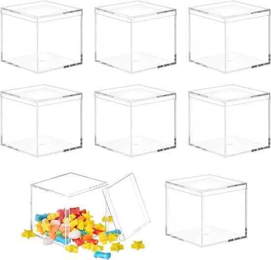 8 scatole di archiviazione piccole - scatola di regalo trasparente a forma di cubo in acrilico con coperchio.