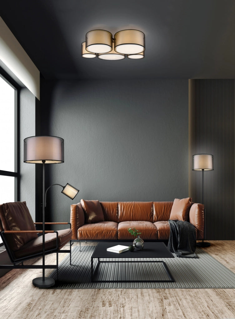 Lampada da terra BURTON nera con luce lettura Trio