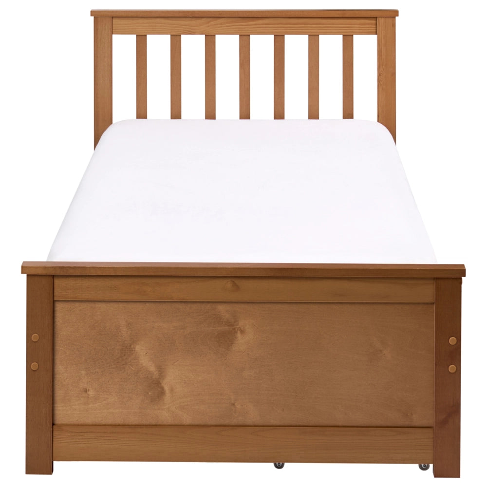 Letto singolo in legno di pino e MDF con contenitore e 2 cassetti 90 x 200 cm Testiera a doghe minimalista