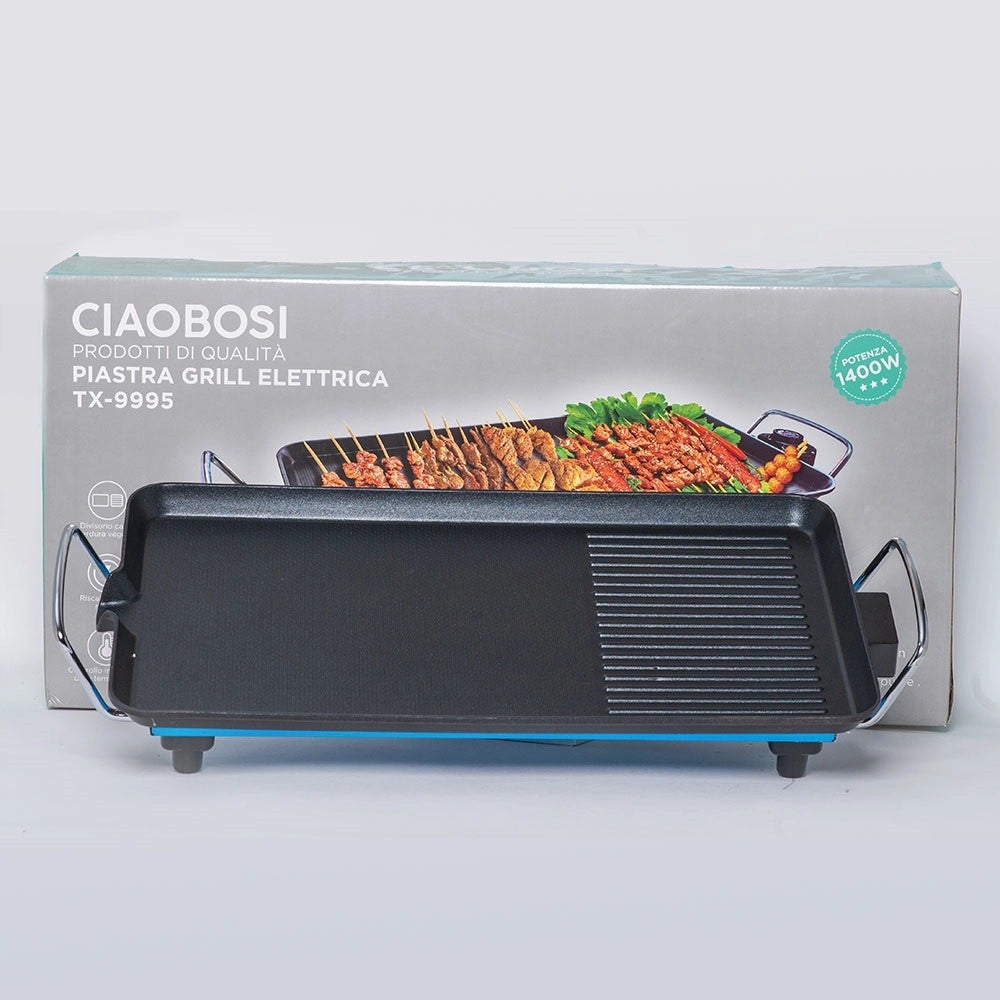 Trade Shop - Piastra Griglia Elettrica Potenza 1400w Cucina Con 2 Piastre Di Cottura Tx-9995 -