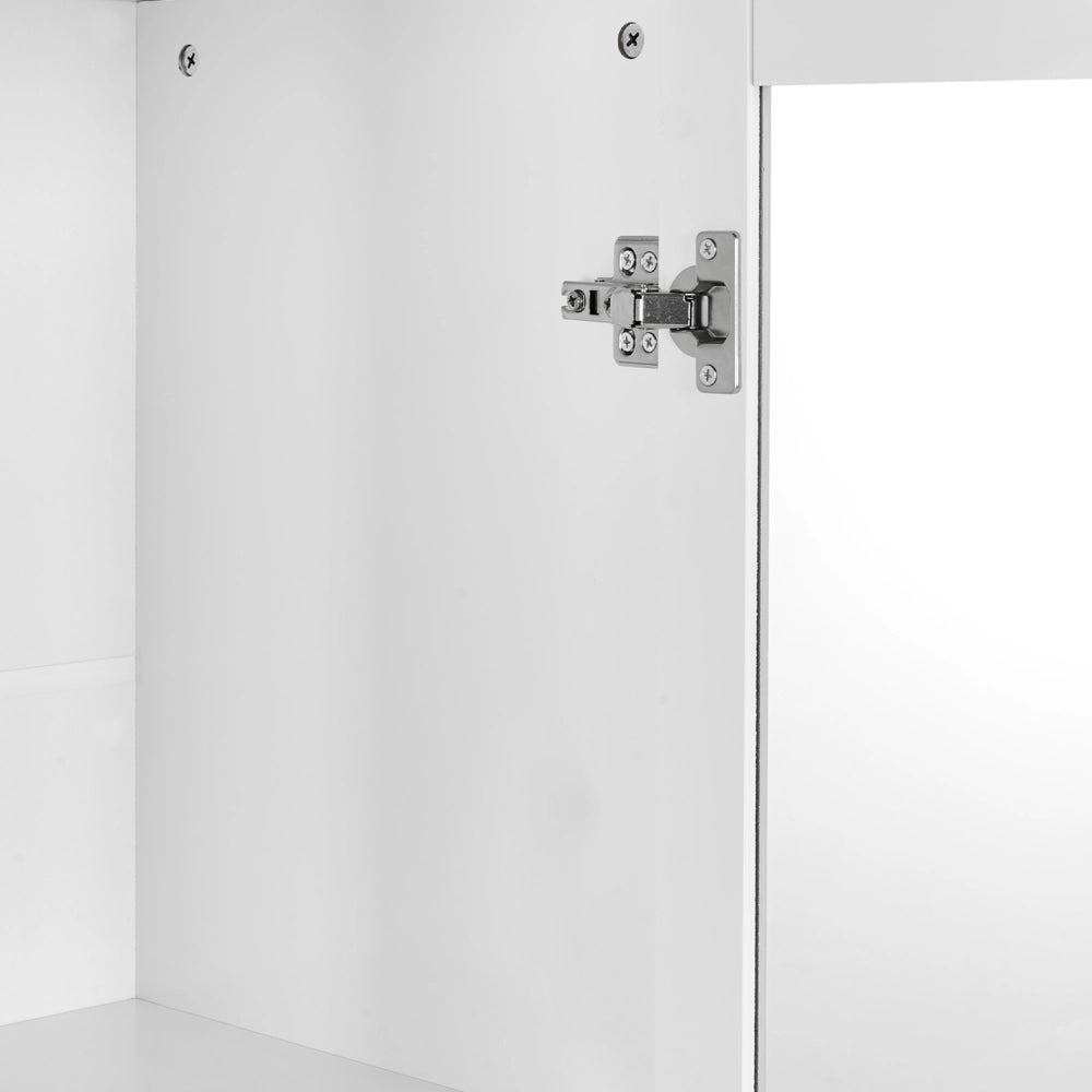 Vetrinetta in MDF bianco con ante in vetro e 2 cassetti Accenti dorati