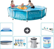 Piscina a forma di cerchio - 305 x 76 cm - Acquaprint - Incluso telo di copertura - Kit di manutenzione - Pompafiltro per piscine - Filtro - Telaio di fondazione - Aspirapolvere per piscine