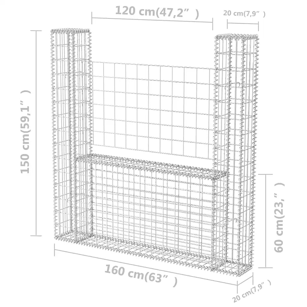 Gabbione in Rete ad U in Acciaio Zincato 160x20x150 cm 142545