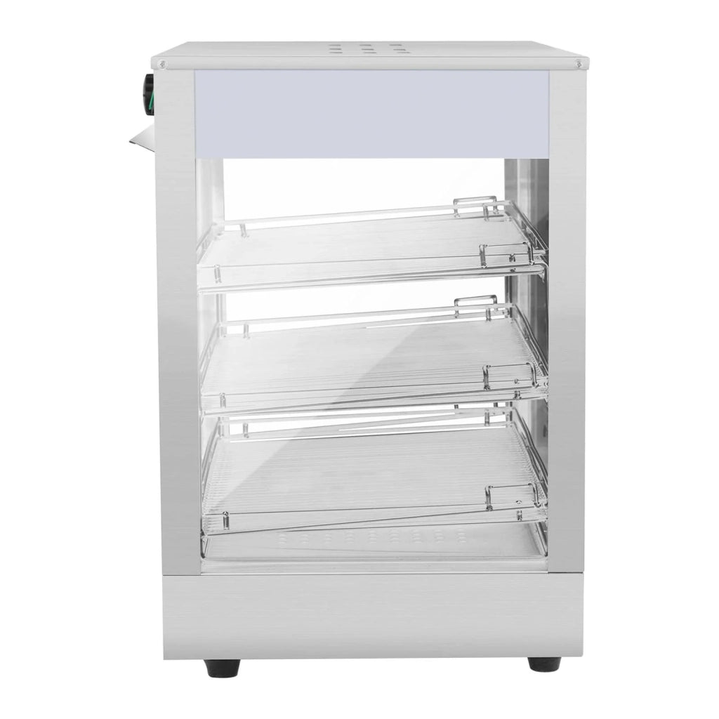 Vetrina riscaldata espositore riscaldato da banco (3 ripiani da 59 x 32 cm 1200 watt 25-85 °C vassoio raccogli briciole) 14_0004357