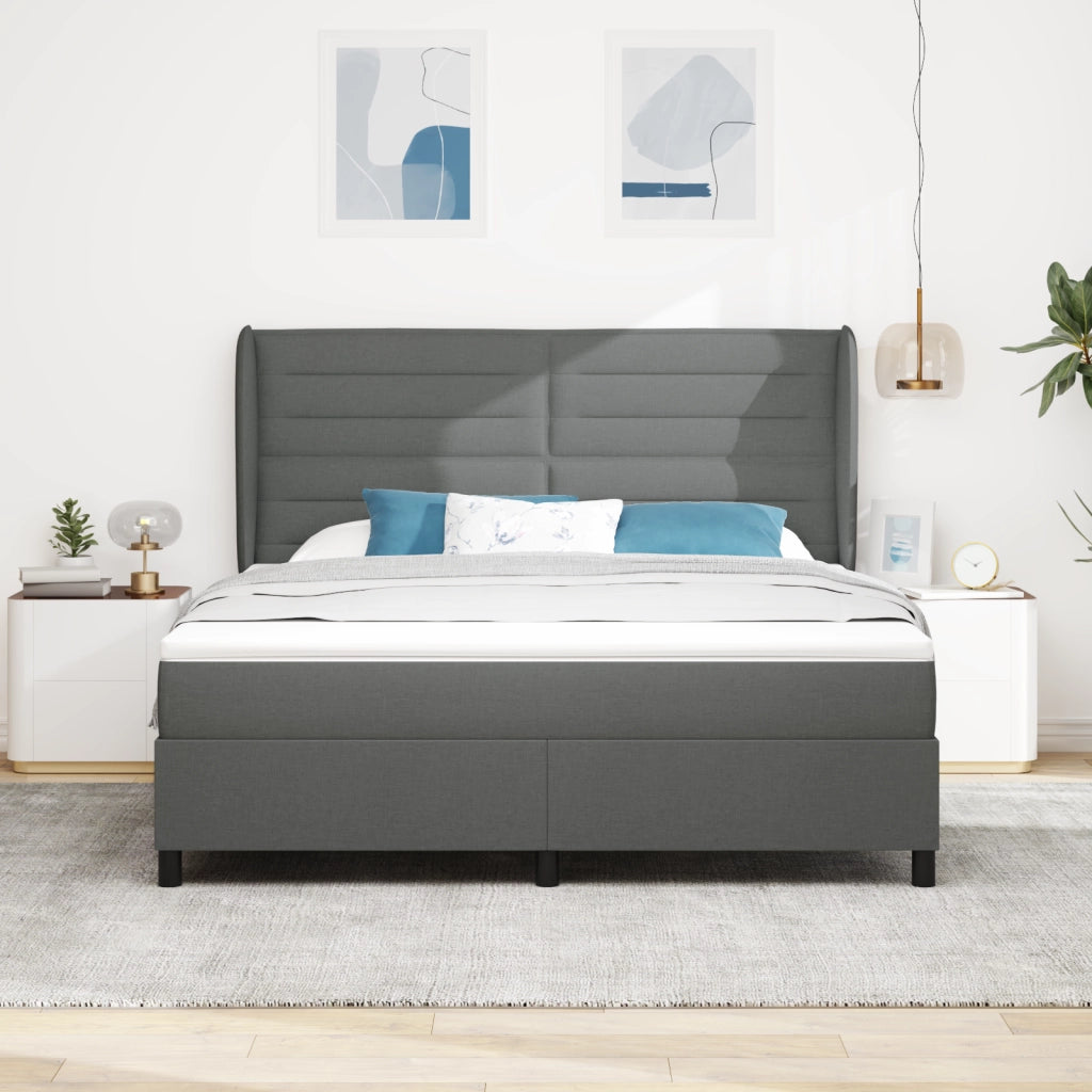 Letto con Rete a Molle e Materasso Grigio Scuro 180x200 cm Tessuto