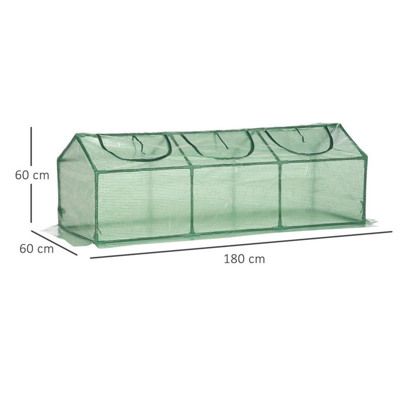 MINI SERRA DA GIARDINO CON 3 FINESTRE  E COPERTURA ANTI-UV 180X60X60 CM VERDE