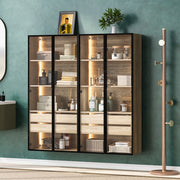 Mobile da bagno a 2 elementi con LED; ante in vetro satinato; MDF; colore naturale