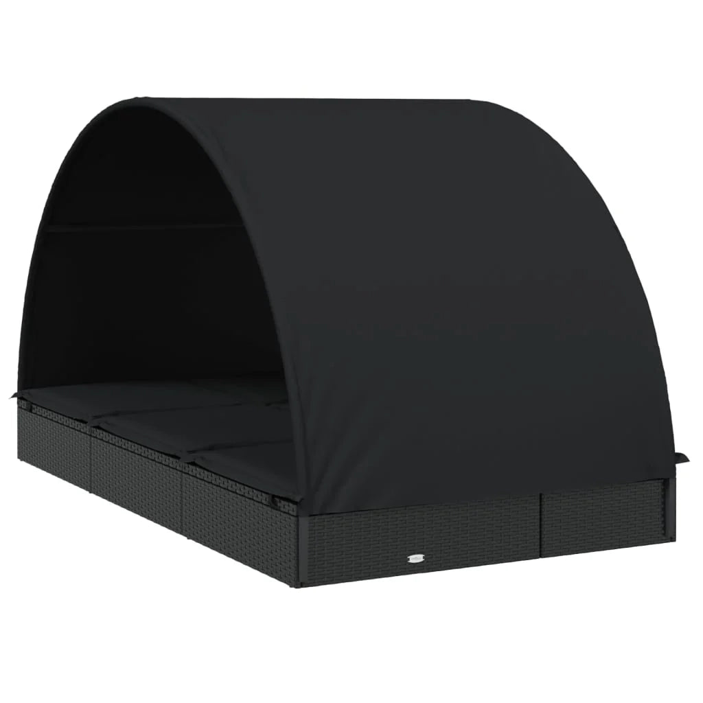 Lettino prendisole/sdraio per 2 persone con tettuccio rotondo nero 211x112x140 cm 02_0012194