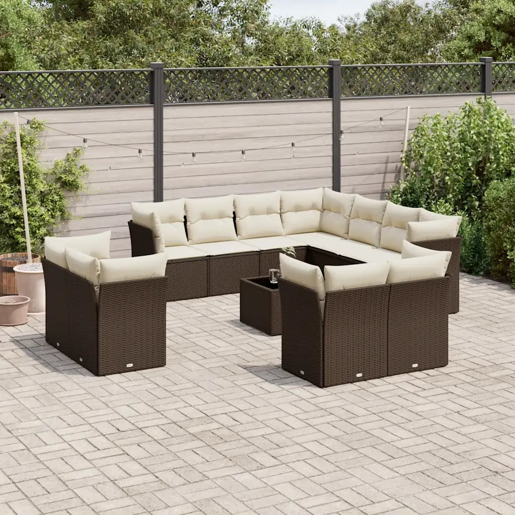 Set Divani da Giardino 12 pz con Cuscini Marrone in Polyrattan 3250362