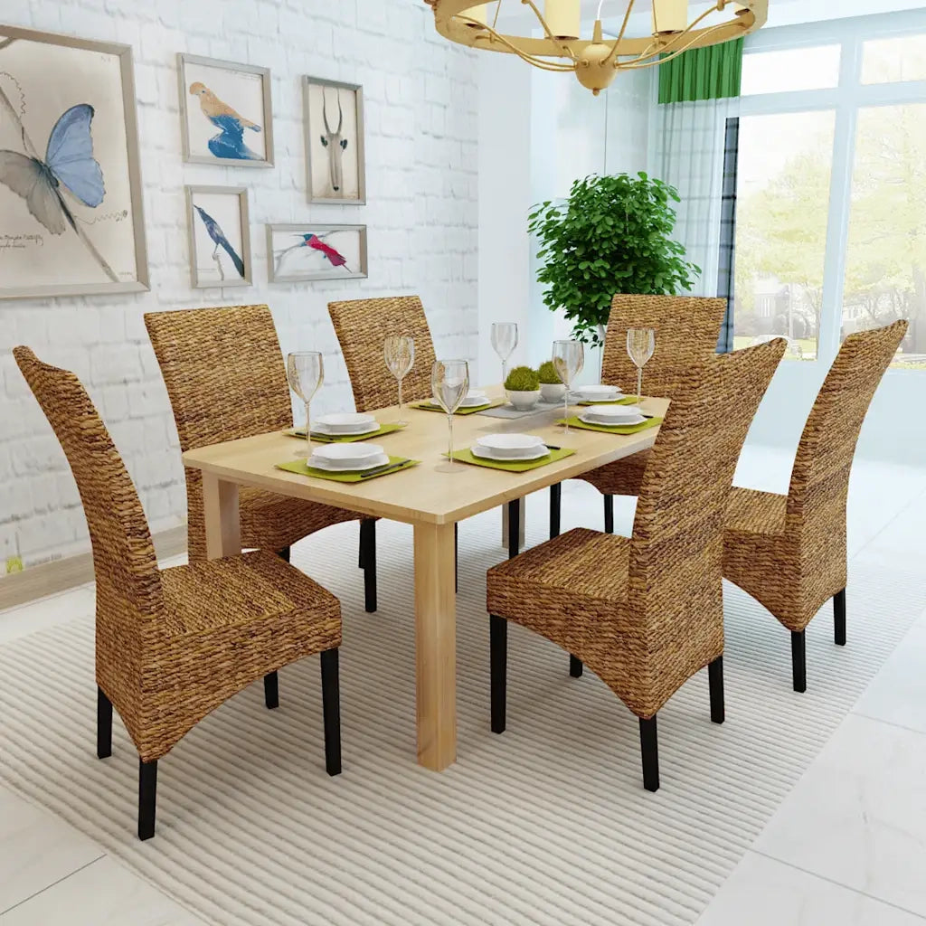 Sedie da Pranzo 6 pz in Abaca e Legno Massello di Mango cod mxl 19483