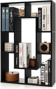 Scaffale per libreria, divisorio in legno, con 7 scomparti, 60 x 20 x 90 cm, per soggiorno, studio e camera da letto (nero)
