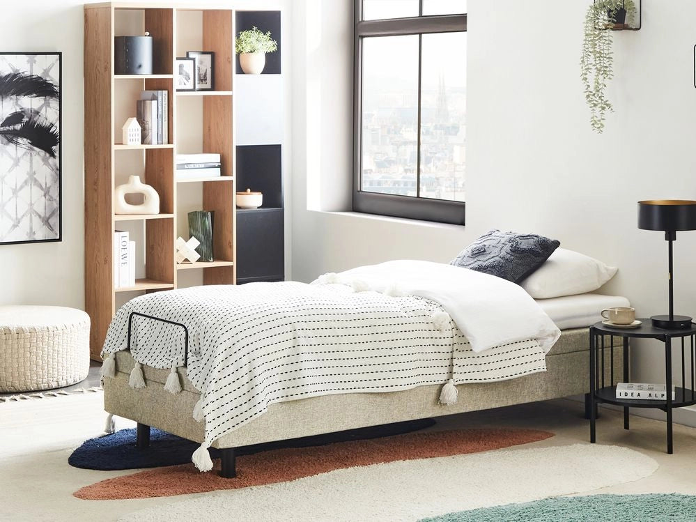 Letto Tessuto Beige chiaro Elettrico Regolabile con Telecomando 90 x 200 cm