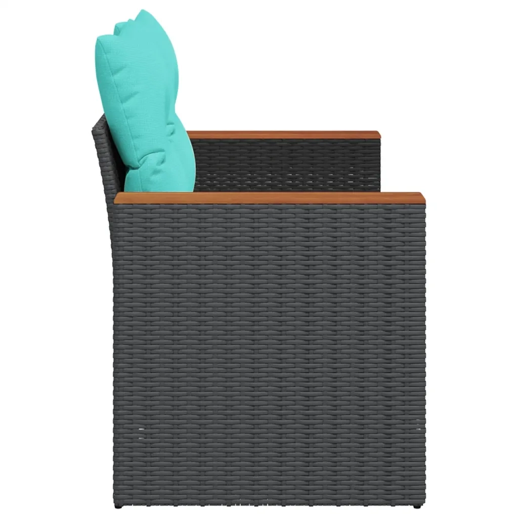 Divano da giardino con cuscini 2 posti nero in polyrattan