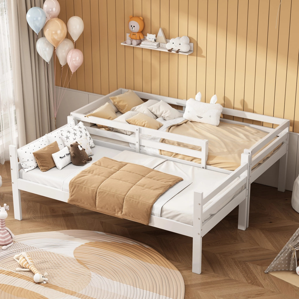 OKWISH Letto a Castello 90×200 cm, Letto Singolo 2 Posti con Scala ad Angolo, Sponda di Sicurezza e Separabile, senza Materasso, Bianco