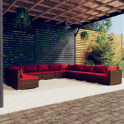 Set Divani da Giardino 11 pz con Cuscini in Polyrattan Marrone 3102451