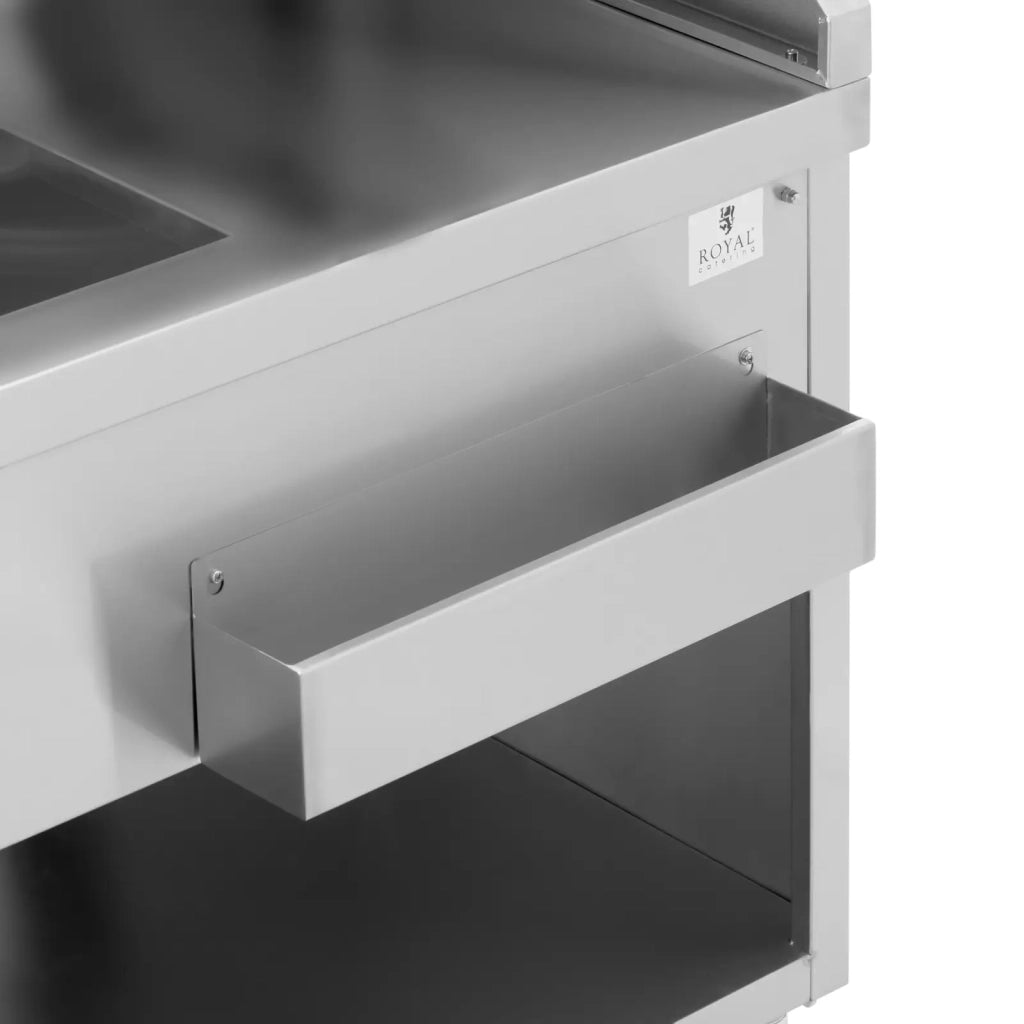 Mobile bar con vaschetta per ghiaccio e portabottiglie piano di lavoro 150 cm effetto legno acciaio inox 14_0008401
