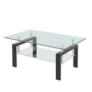 Tavolino da caffè con 2 ripiani - per soggiorno - in vetro e metallo - 100×60×44 cm