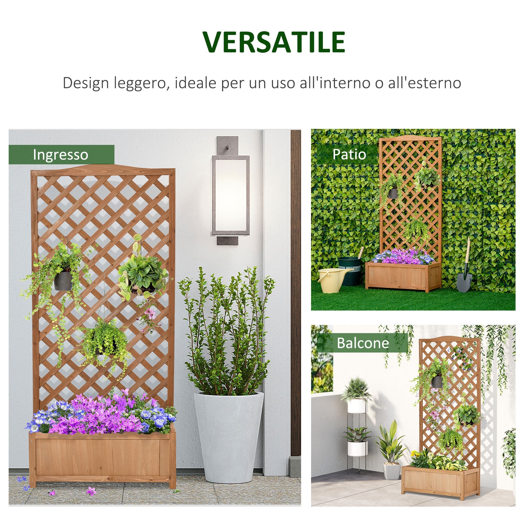 Fioriera Verticale da Giardino 76x36x170 cm con Traliccio per Piante Rampicanti Marrone