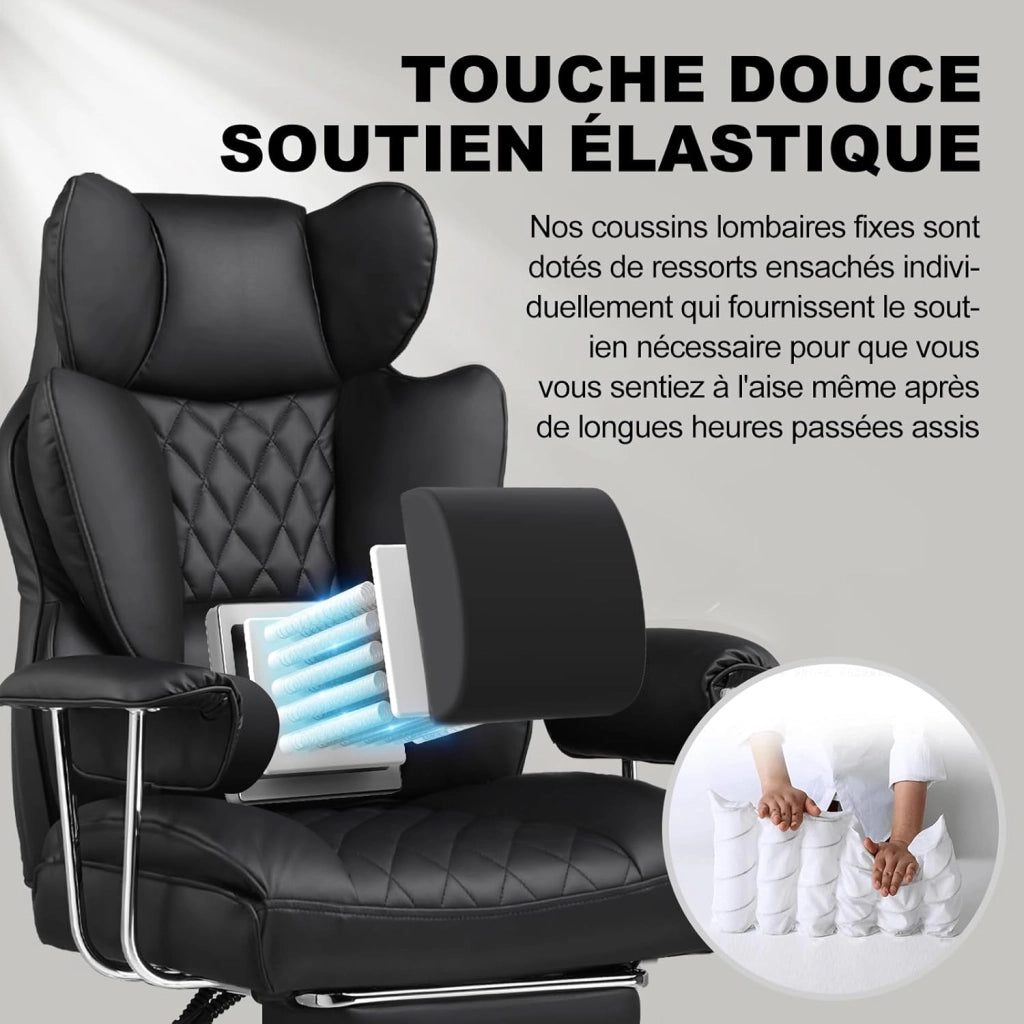 Sedia da gioco, ergonomica da ufficio con supporto lombare a molle insacchettate, seduta ampia con braccioli morbidi e poggiapiedi, regolabile in altezza, nero scuro