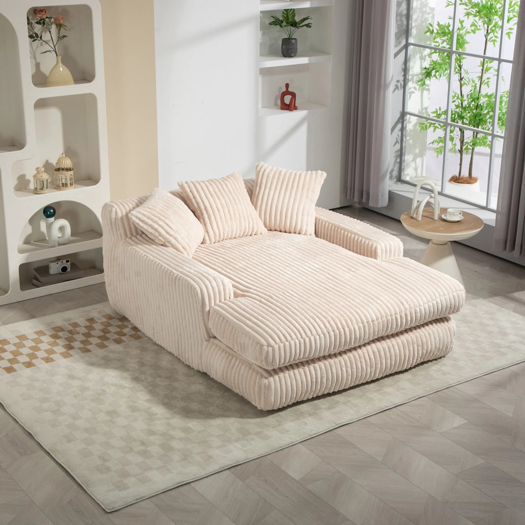 Poltrona chaise longue 125x155x63 cm con 3 cuscini; in cord beige